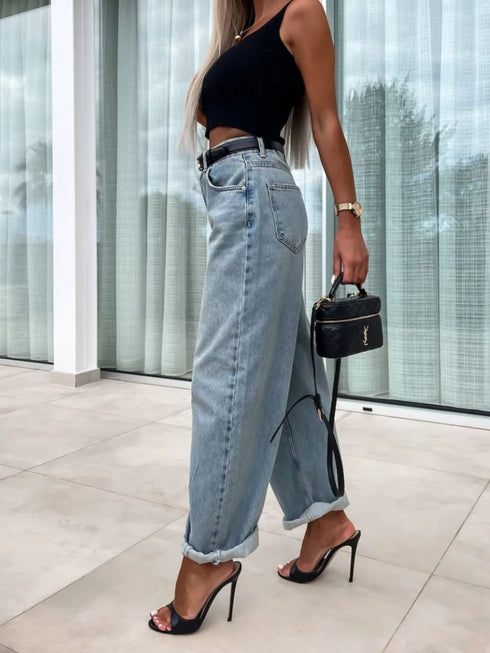 'Jovana' High Waist Wide Leg Jeans - Celes Fashion